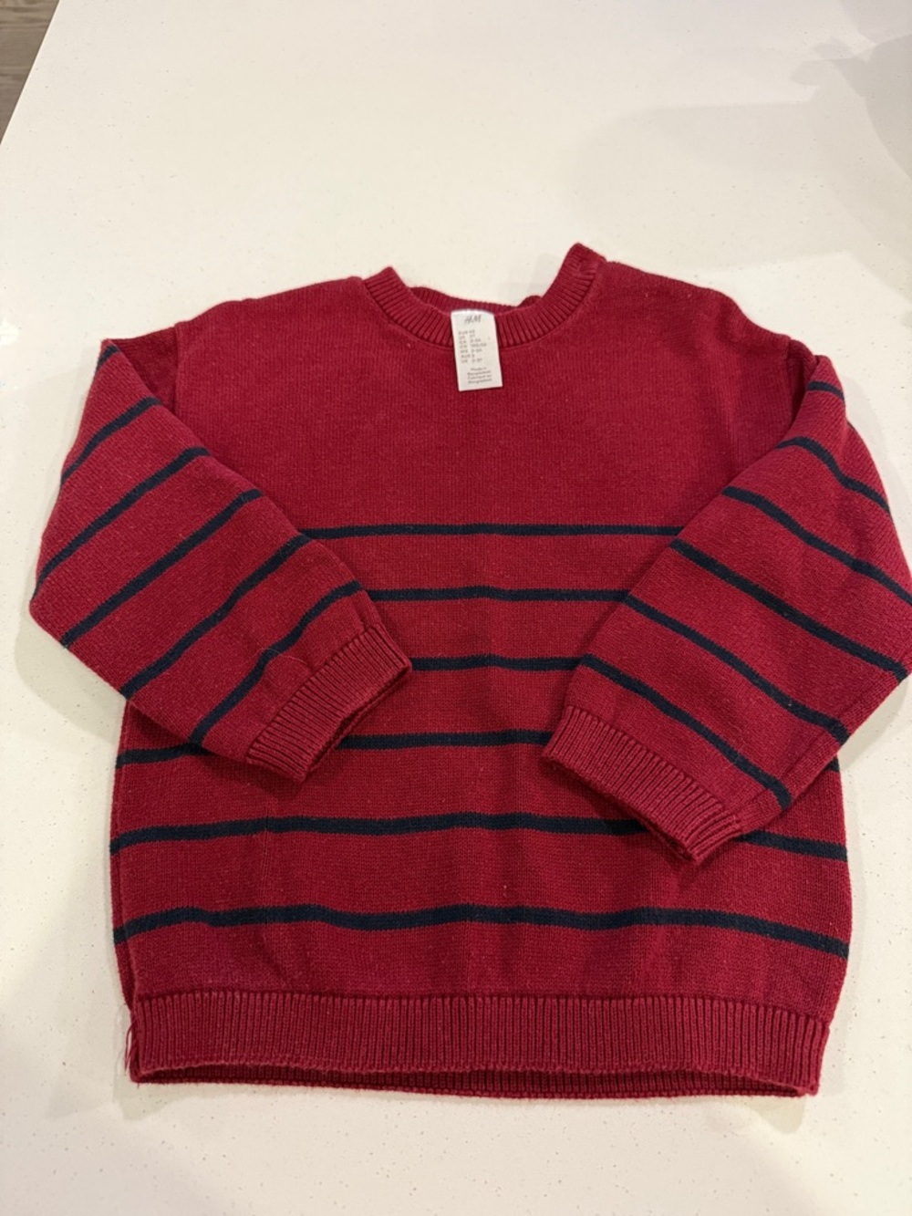 Kids H&M Red Striped Crewneck Sweater